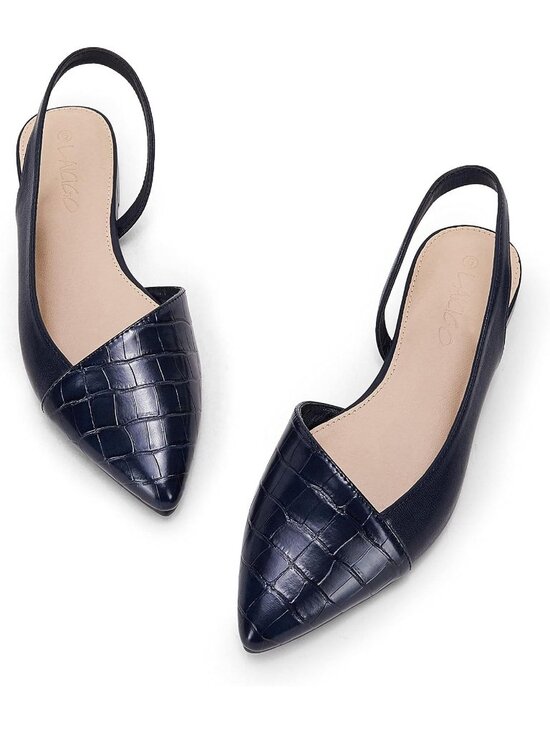 Shoes - Women's Navy Closed Pointed Toe Flats Slip on Cutout Animal Print Mules Sandals